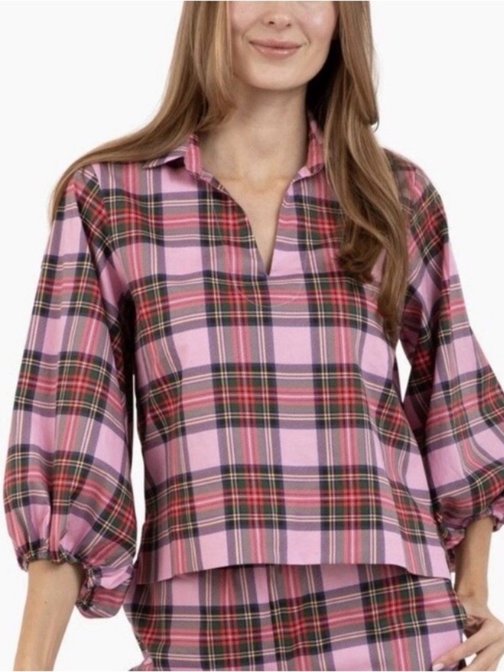 Quiet Culture Pink Plaid Puff Sleeve Blouse Preppy Cottagecore Large